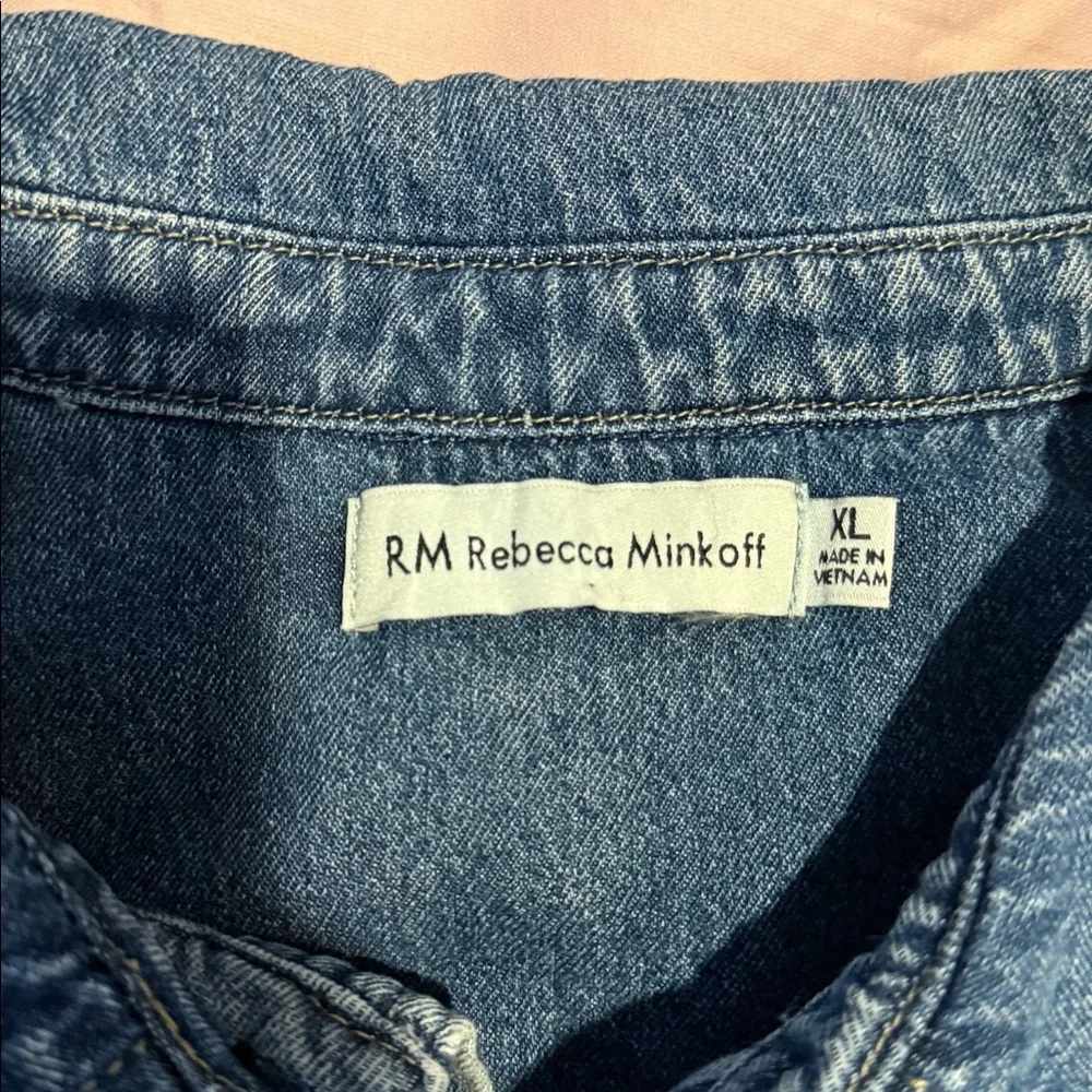 Rebecca Minkoff Jean Cropped Boxy Denim Shirt Jacket Crop Raw Hem Jewels XL - Picture 6 of 10